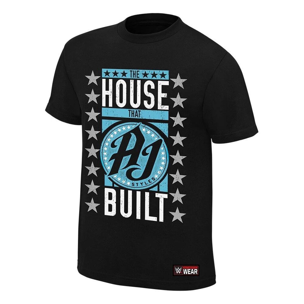 WWE Authentic The House That AJ Styles Built Retro Short Sleeve Black Tee Large